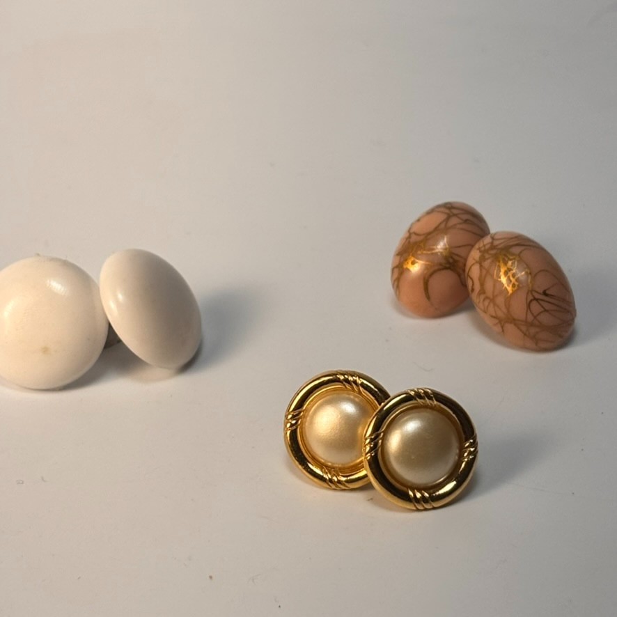 Vintage Earring Lot 80s Glam Glass Pearl Gold Tone Maximalist Glamour