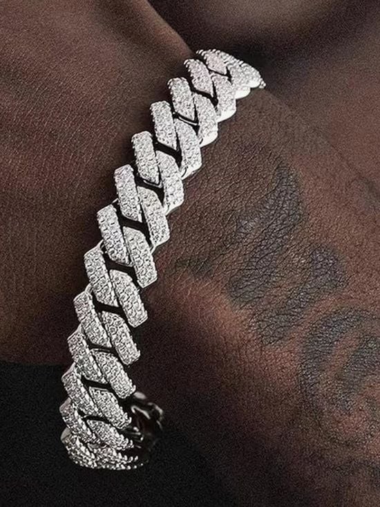 Men’s Cuban Link Bracelet in Silver with Pavé Crystals