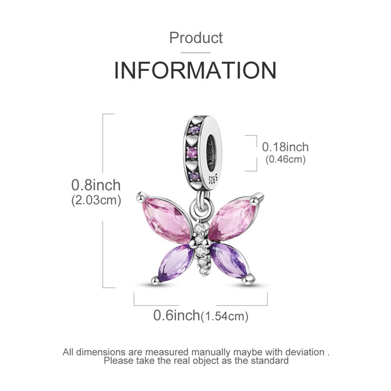 MULA Fashion 925 Silver DIY Charm Pink AAA CZ Butterfly Glass For Women Bracelet