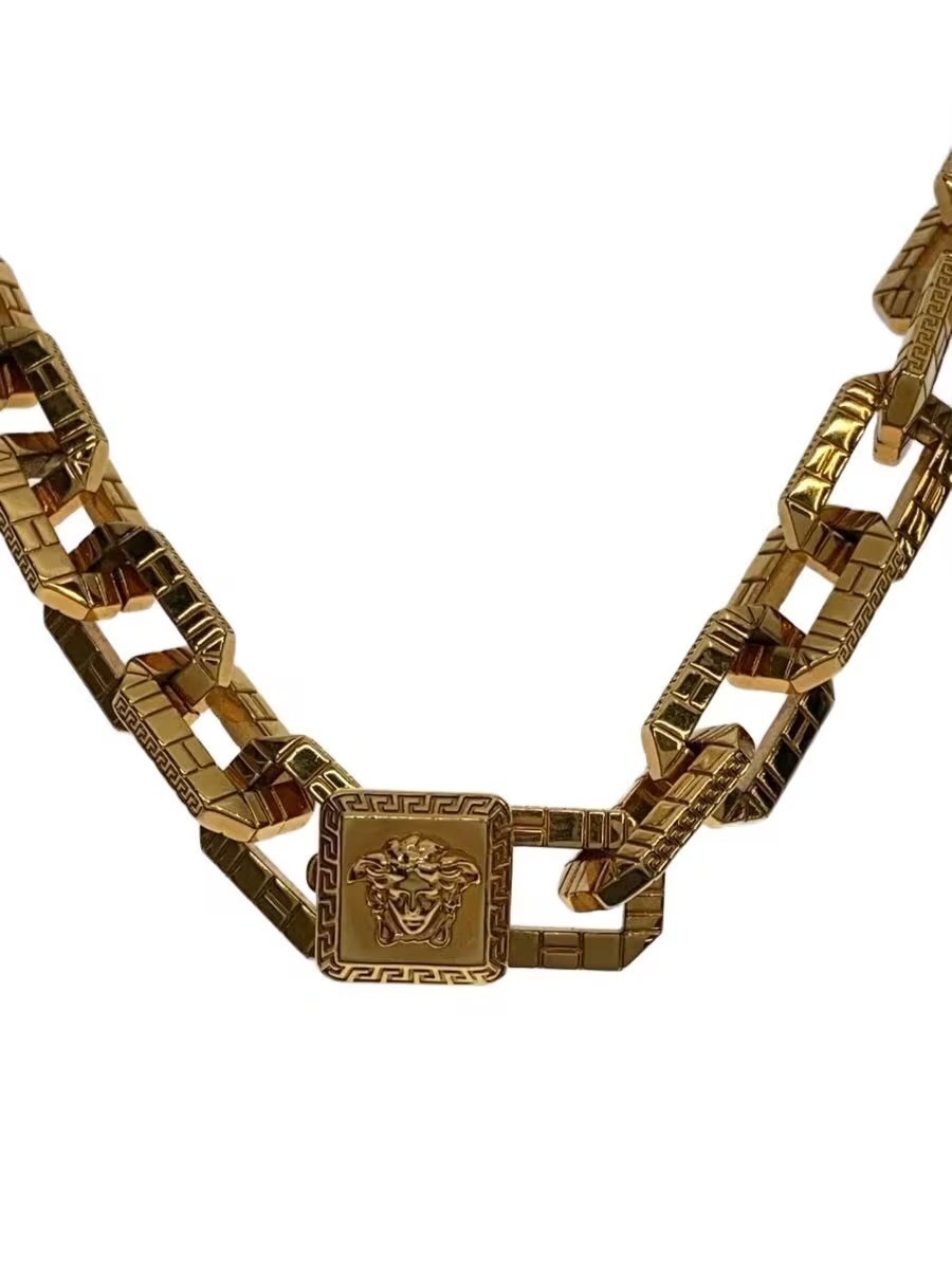 Versace Medusa Head Gold Tone Link Chain Necklace Men 18in / 46cm w/ Box