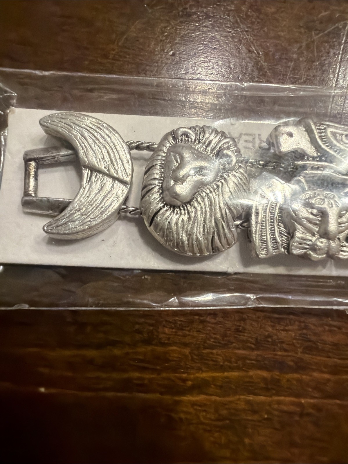 Vtg Safari Animal Slide Charm Bracelet NOS New on Card Lion Tiger Zebra Cheetah