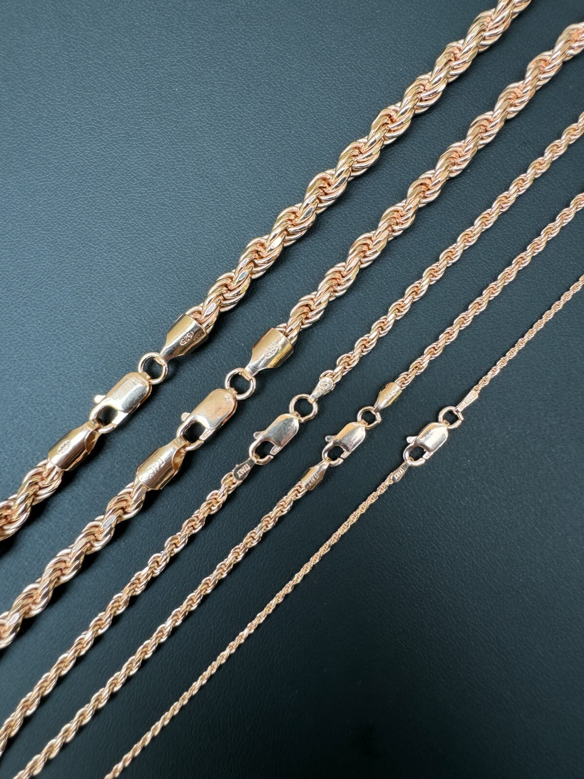 Real 14k Rose Gold Over Solid 925 Silver Rope Chain 1.5-6mm Necklace Mens Ladies