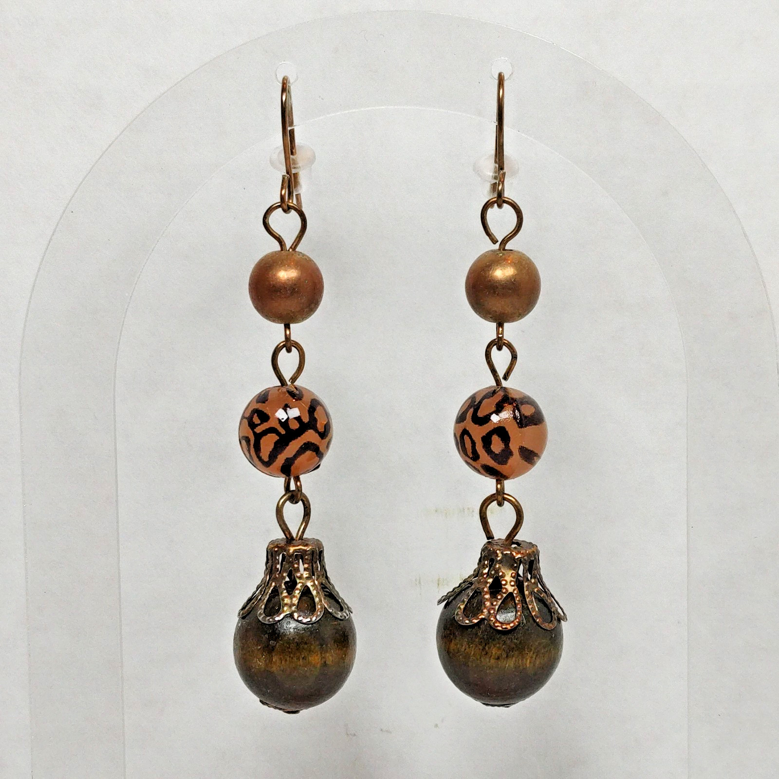 VTG Style Bronze Tone Metal Earth Tone Beaded Dangle Drop Hook Fashion Earrings