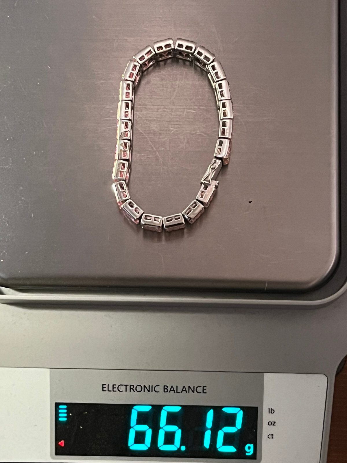 925 Sterling Silver Link Bracelet Brilliant Pink Heavy Push Lock with Security