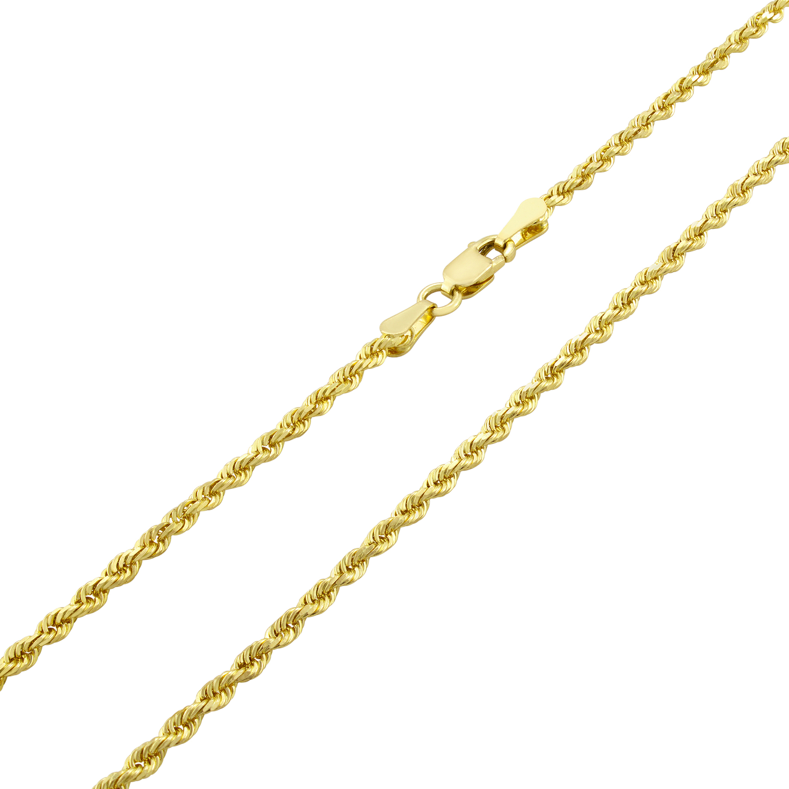 14K Yellow Gold 2.5mm Italian Diamond Cut Rope Chain Necklace Mens Women 16″-30″