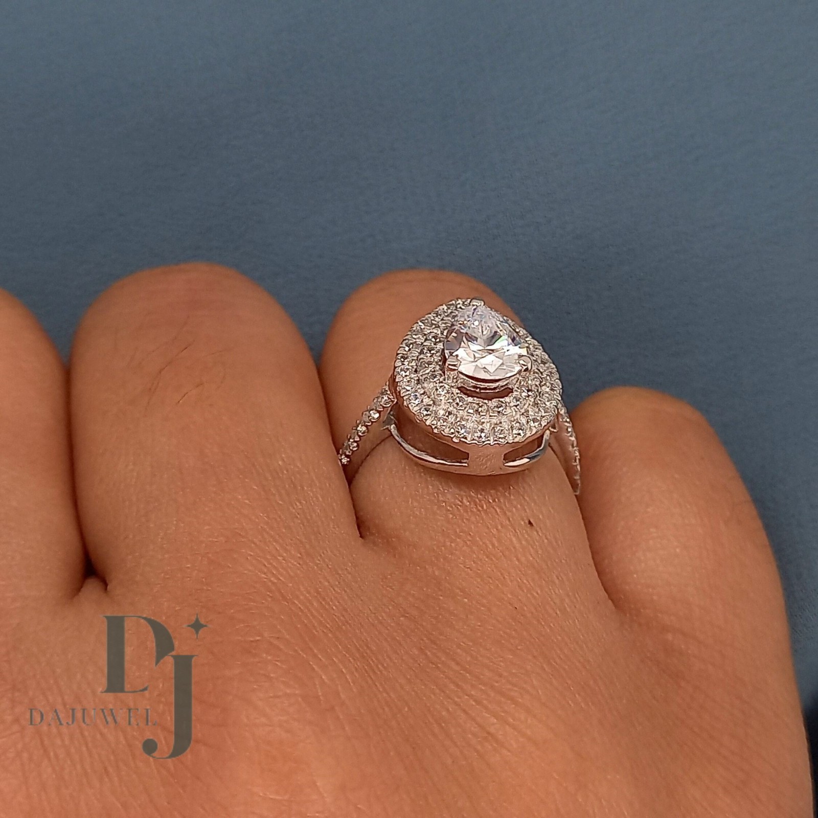 3 CT Pear Cut Moissanite Double Halo Engagement Ring Solid 14K White Gold VVS1