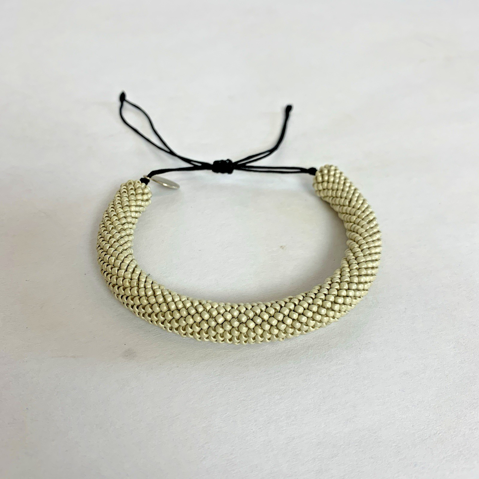 Portomea Opus Mens Bracelet Sand White Beaded Drawstring Closure