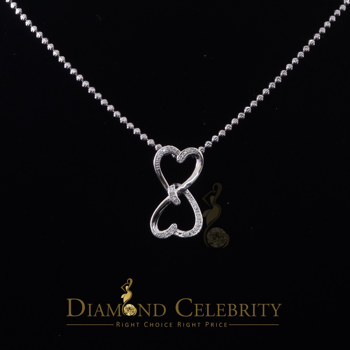 925 Sterling White Silver Pendant with Dual Heart Shape 0.00ct Cubic Zirconia