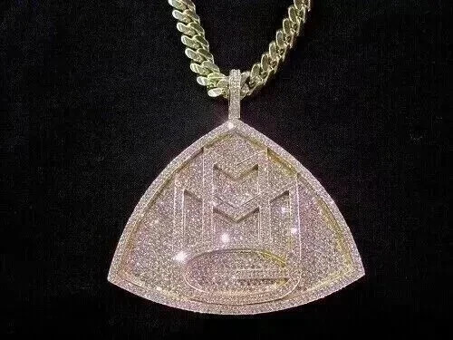 4.00Ct Round Cut Real Moissanite Custom MMG Pendant 14K Yellow Gold Plated