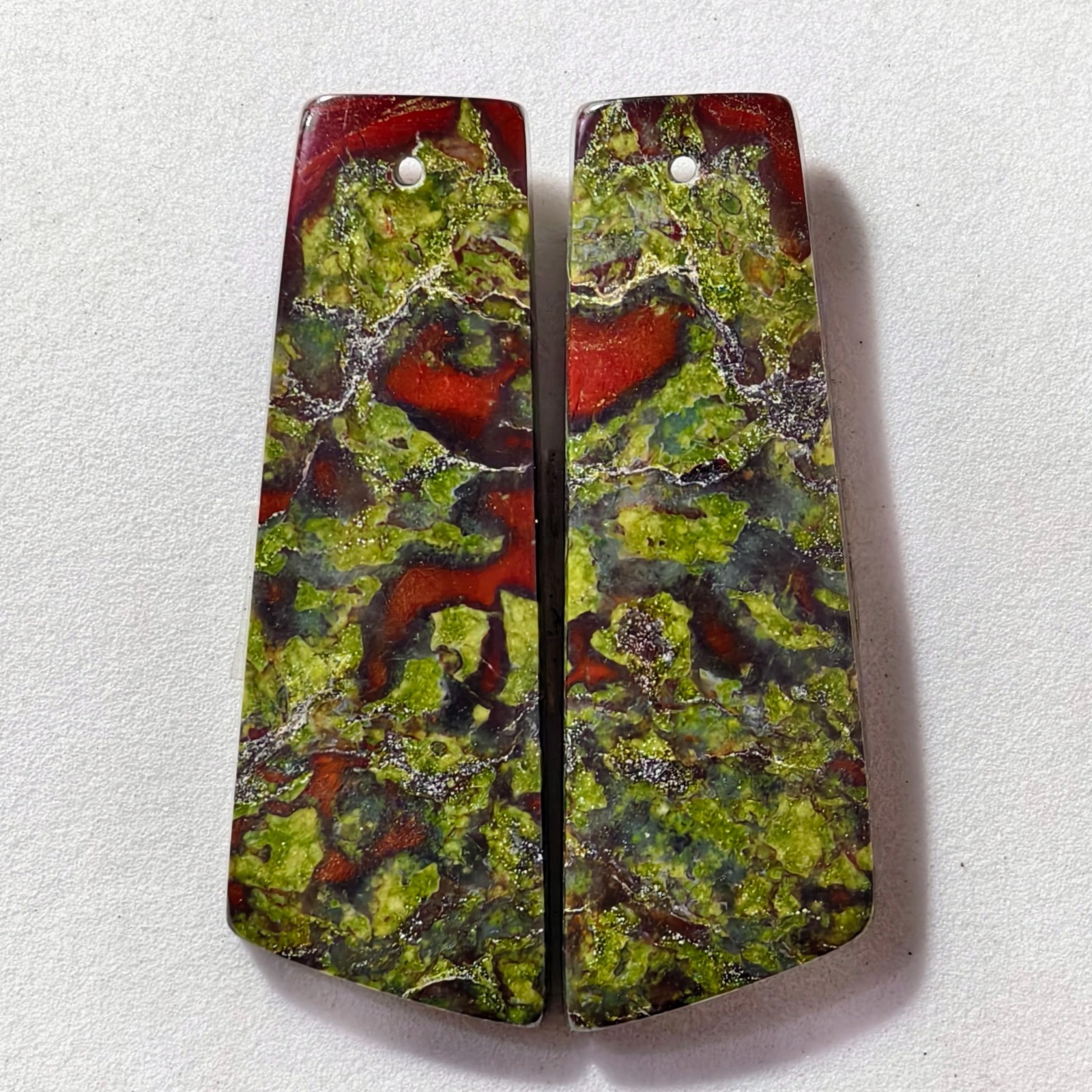 62 Cts Natural Dragon Blood Jasper Drilled Pair Cabochon Gemstone 44.2X15.1 MM