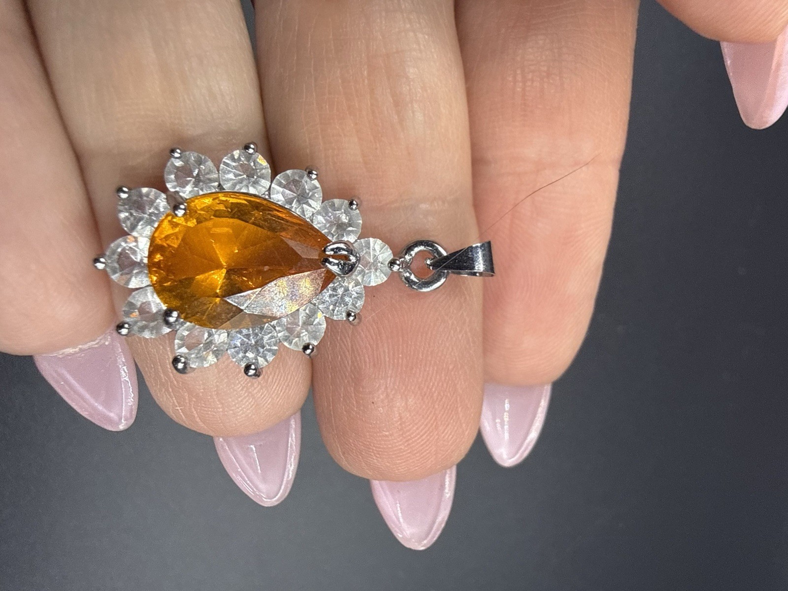 925 Sterling Silver Gold Plate November Birthstone Citrine Pendant