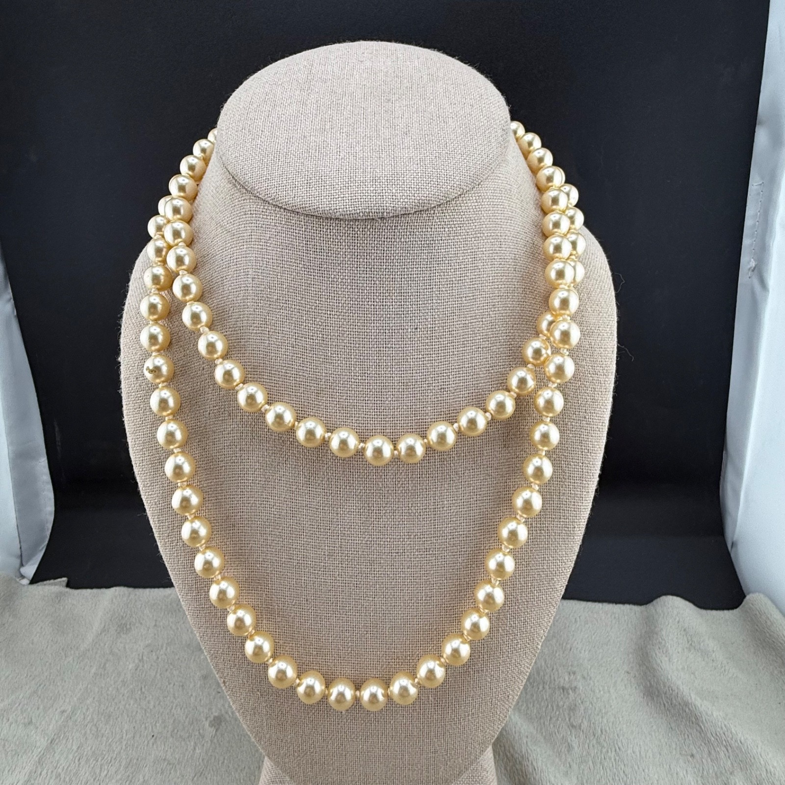 Vintage Faux Pearl Glass Necklace Flapper Opera 32”
