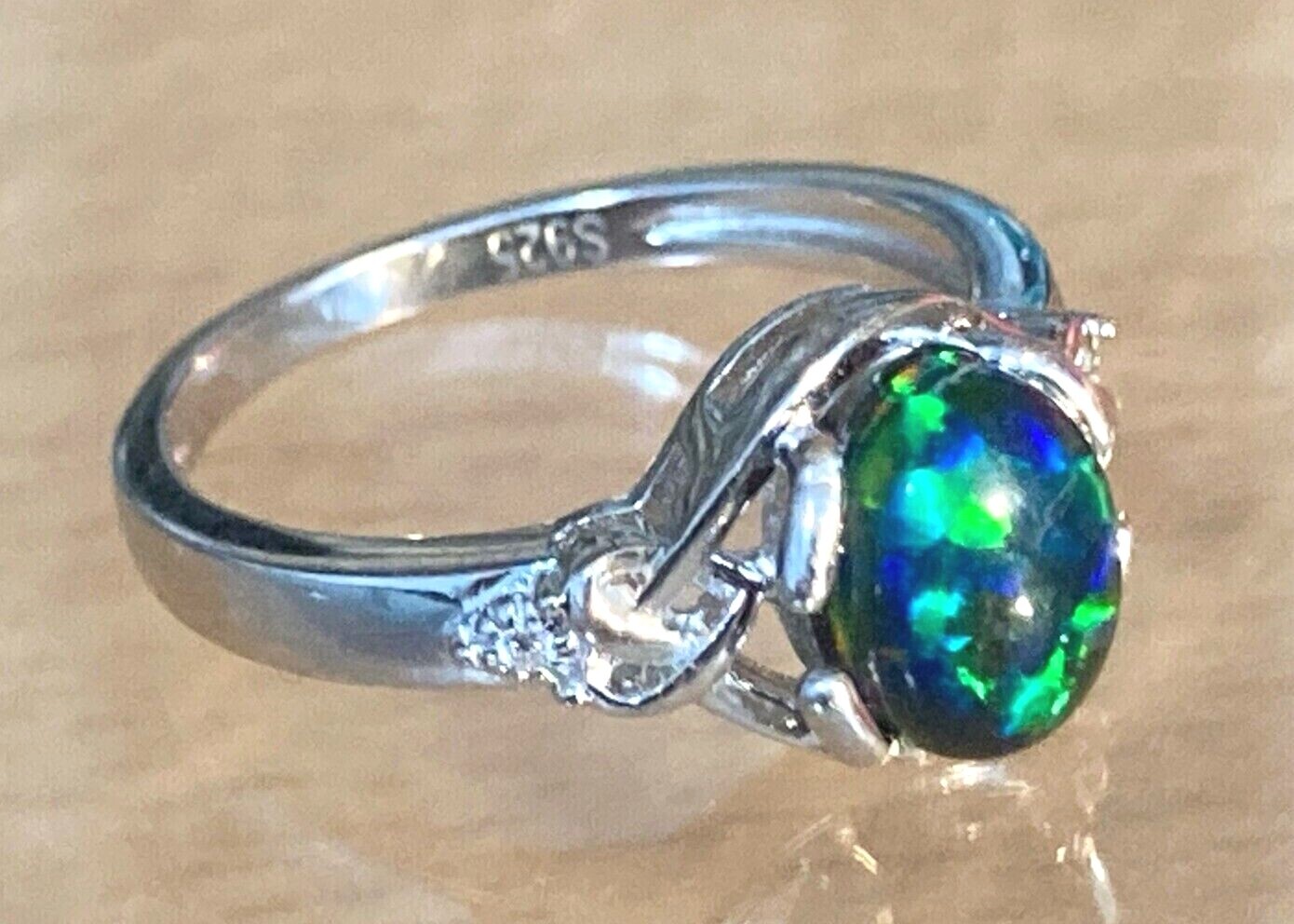 Opal Rings Emerald Green Multi-Coloured Created Opal Triplets – Sizes 6 to 11 US