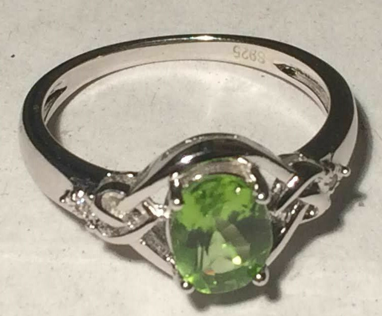 Peridot Ring Natural 8x6mm Solid Sterling Silver Sizes 6.5 to 10 US