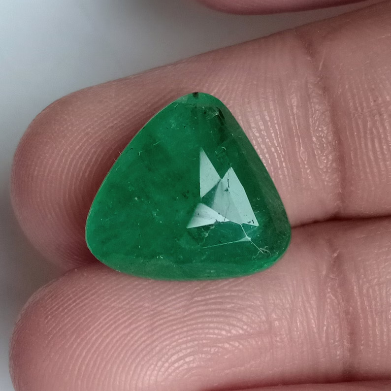 Emerald Trillion Cut Earth Mined Zambian Green Loose Gemstone 7.35 Ct