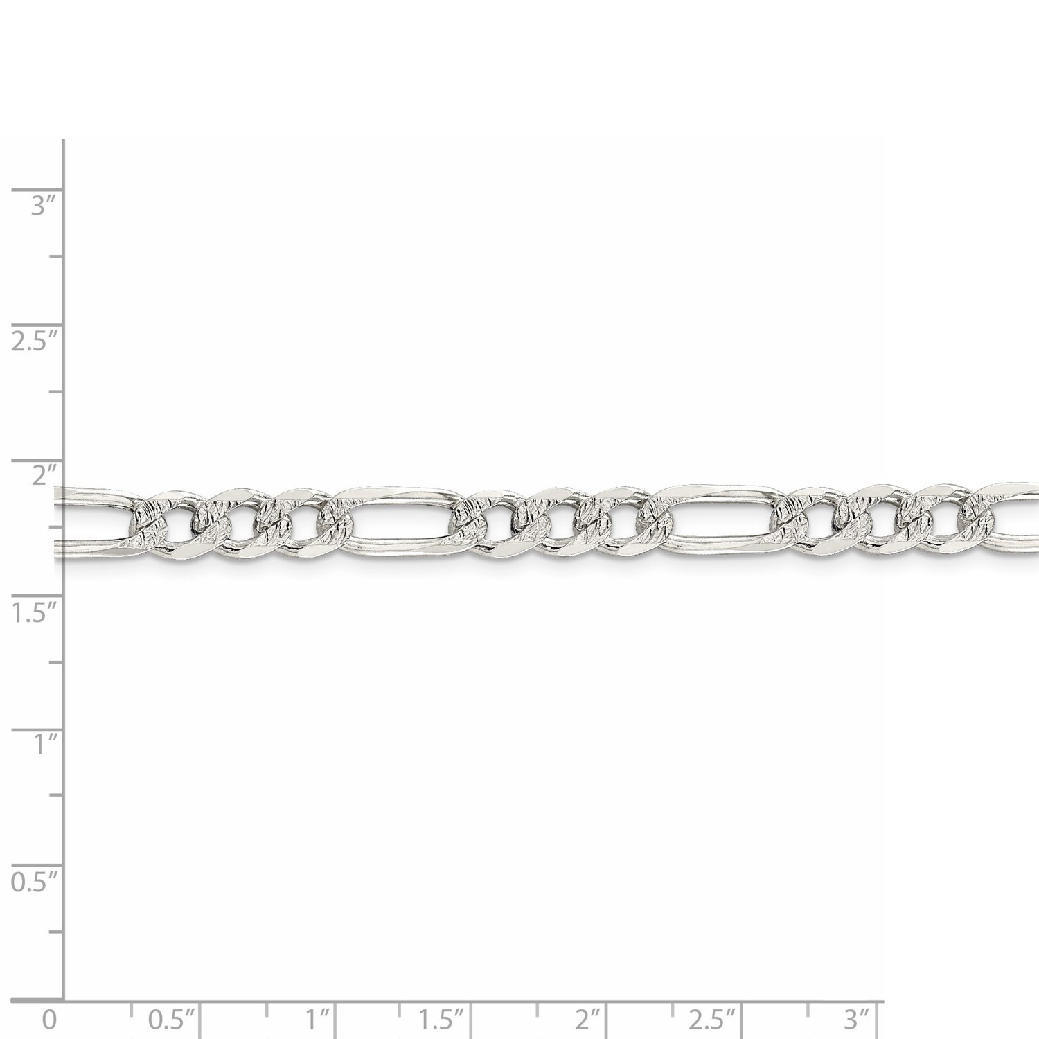 Sterling Silver 7mm Pave Flat Figaro Link Chain w/ Lobster Clasp 16″ – 30″