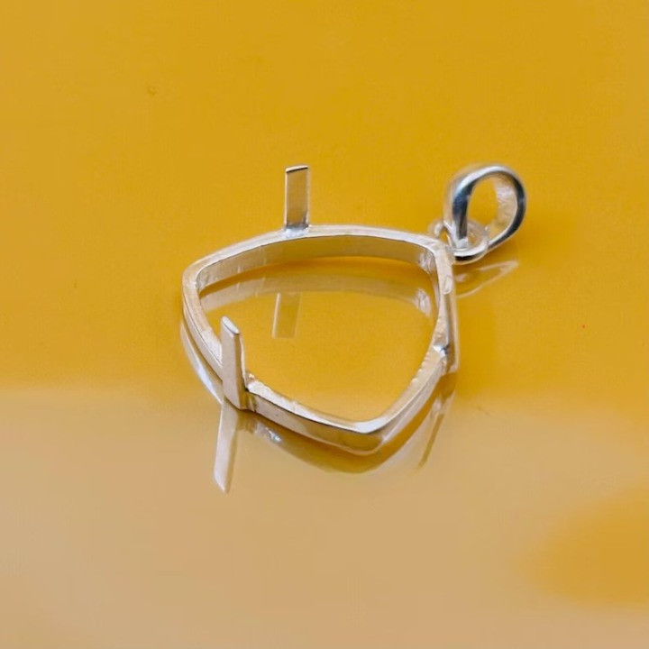 925 Sterling Silver 9mm Trillion Prong Pendant Setting Cabochon Handmade Jewelry