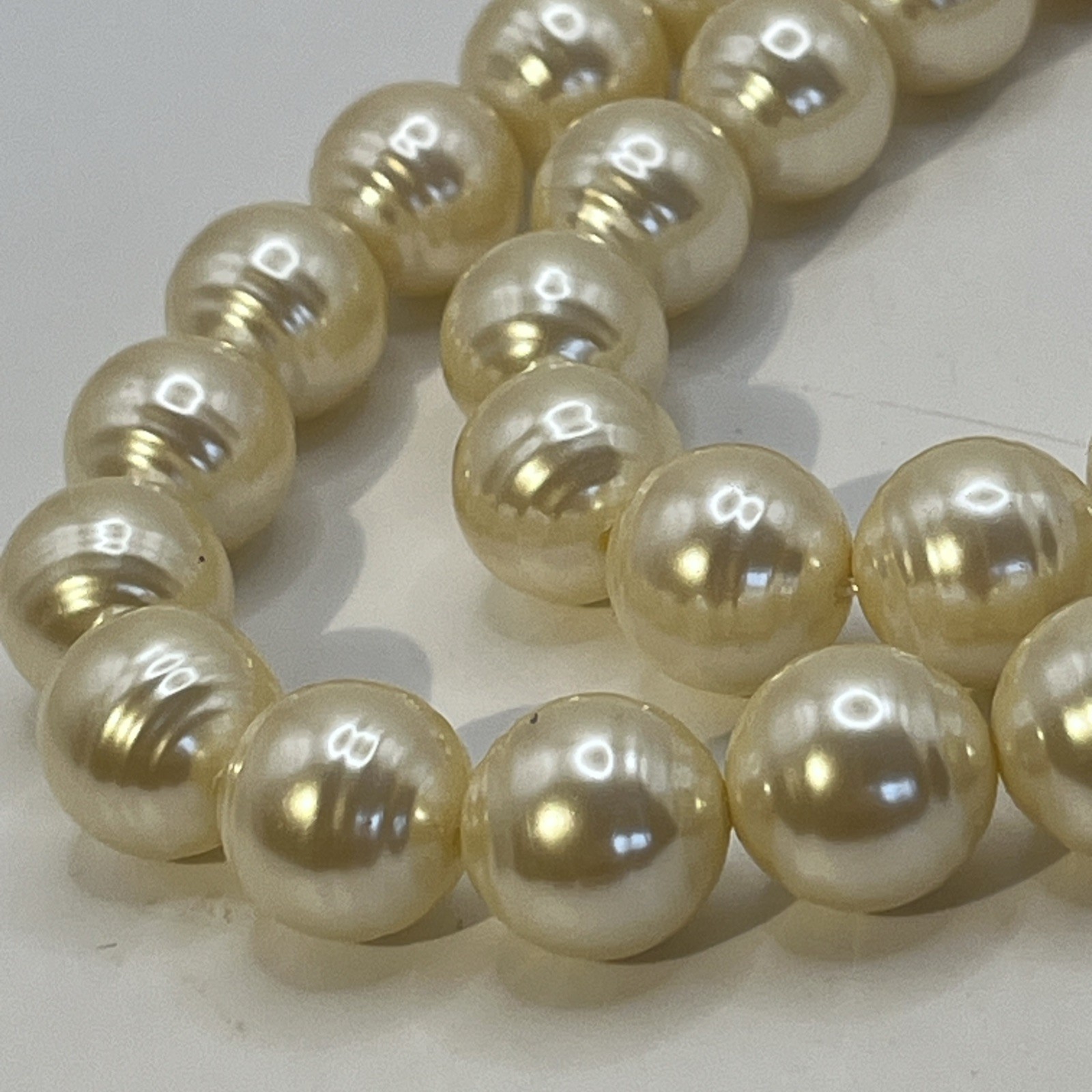 Vintage Champagne Cream Faux Ringed Pearl 2 Strand Necklace Large Pearls