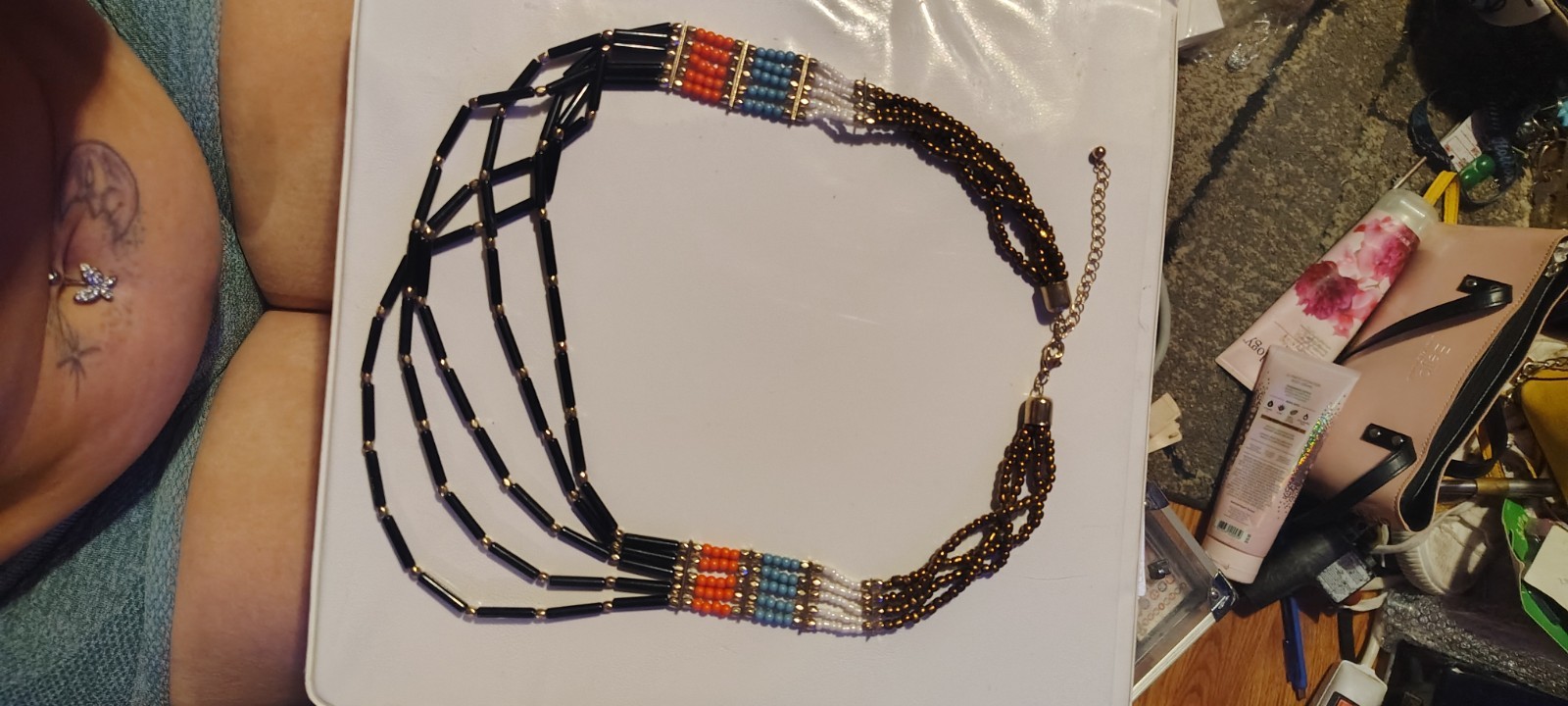 Multicolor Bohemian Multi-Strand Beaded Necklace Adjustable Lobster Clasp