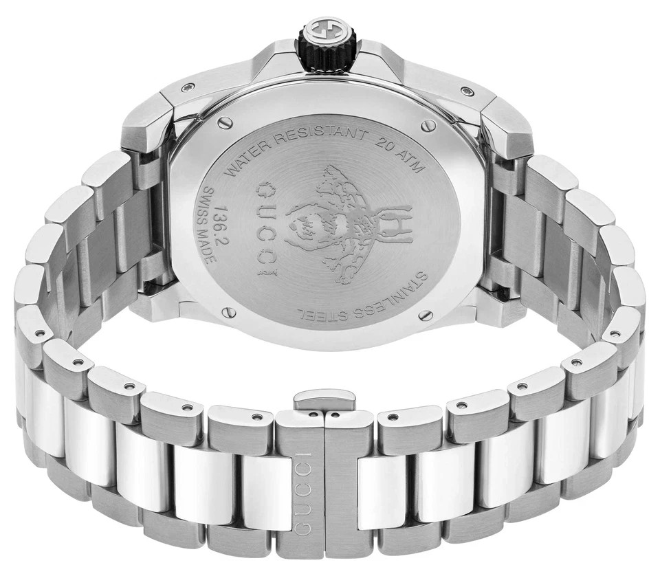Gucci Dive YA136222 45mm Red Silver Bezel Steel Bracelet Men Watch -BRAND NEW
