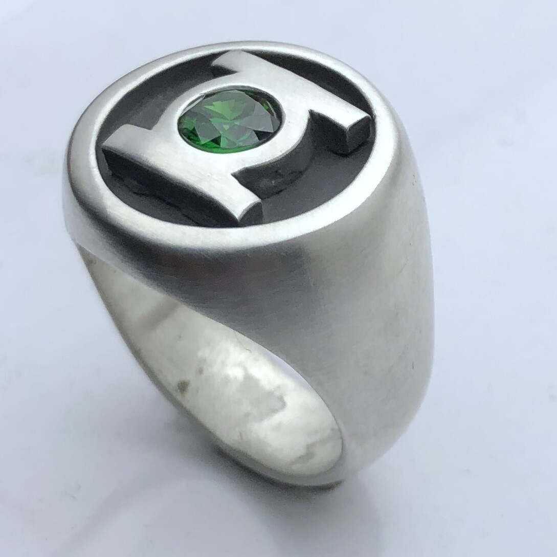 MJG STERLING SILVER GREEN LANTERN RING. ROUND TOP. 6mm CZ. SZ 10. COMIC CON