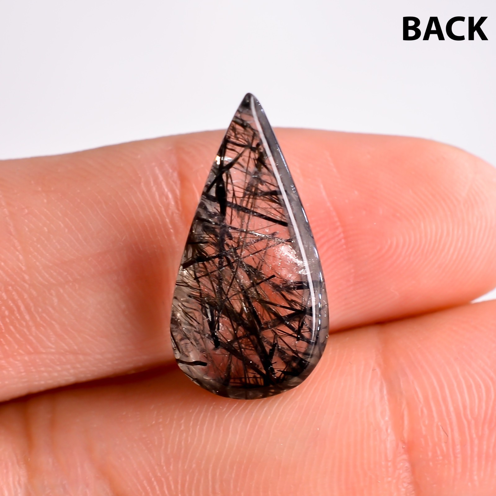 100% Natural Black Rutile Quartz Pear Shape Cabochon Loose Gemstone 9.5 Ct.