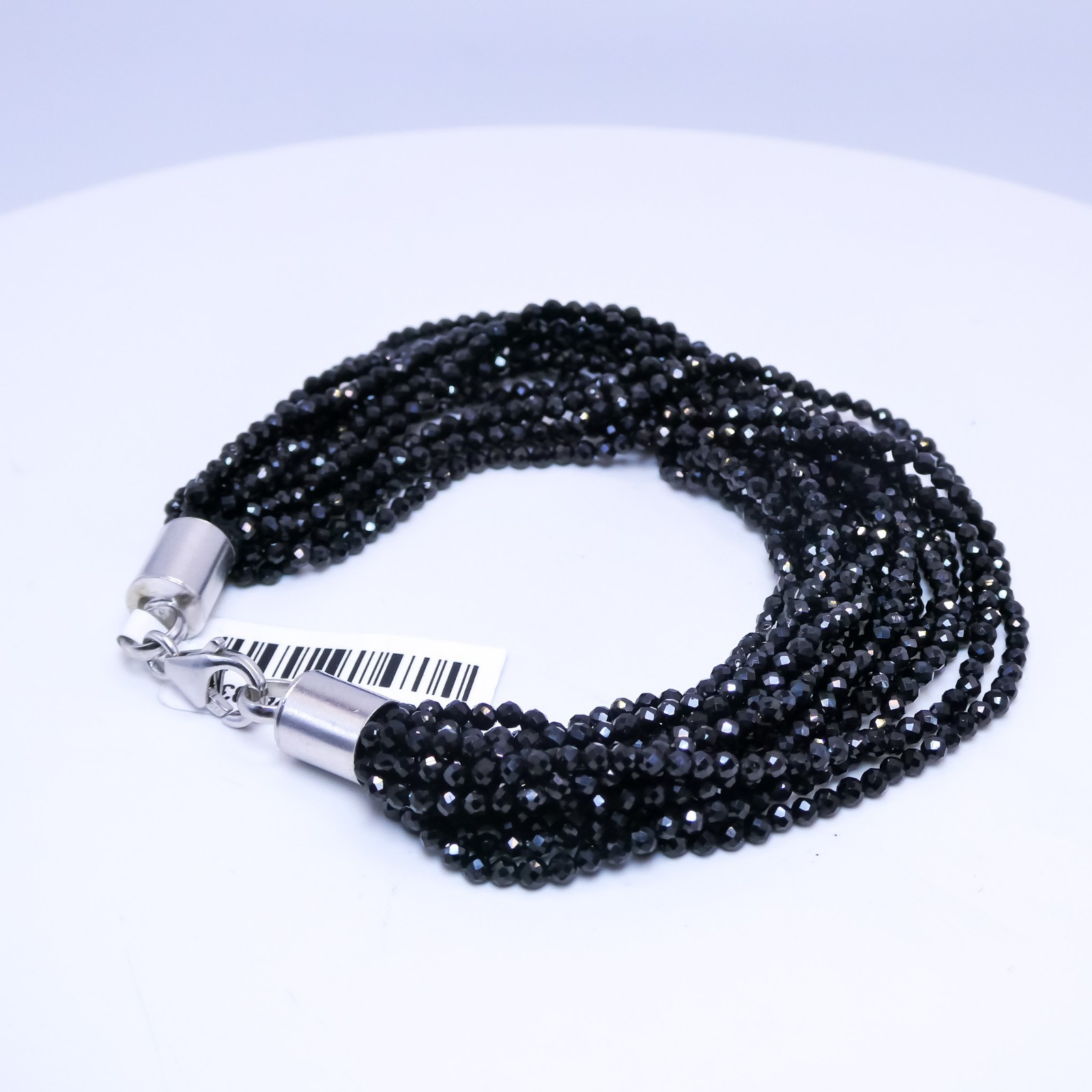 New Sterling Silver Black Spinel 100ctw Faceted Beaded Multi Strand 7″ Bracelet
