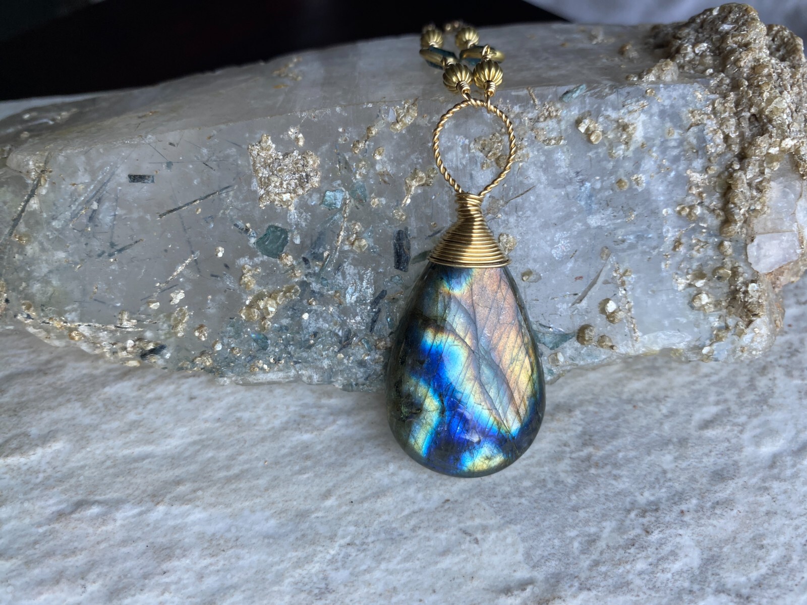 Labradorite Necklace- Blue Green Gold Copper Handmade Labradorite Necklace