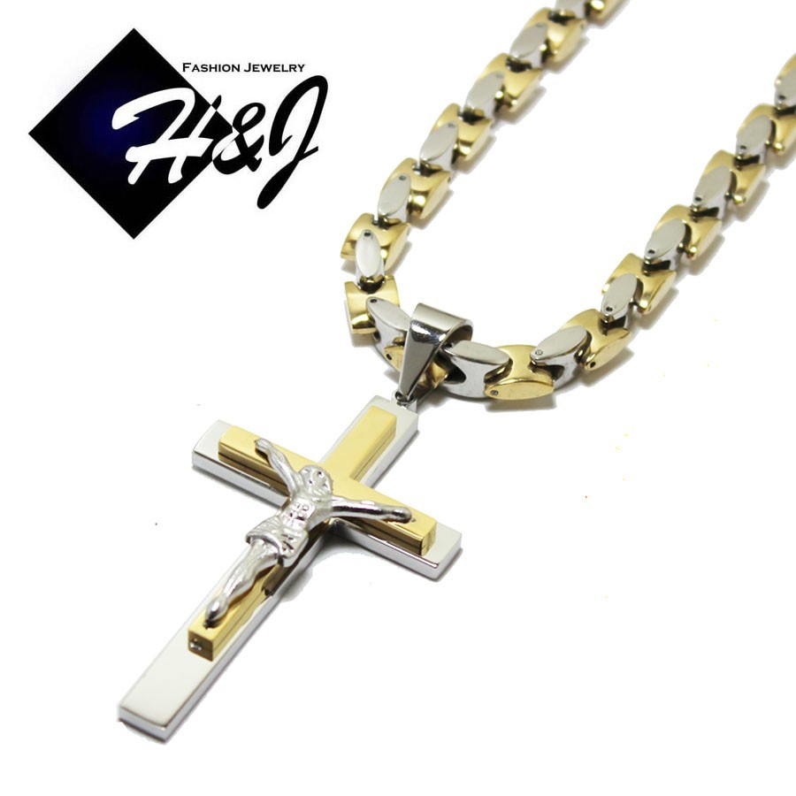 18-40″MEN Stainless Steel 8mm Silver/Gold Plated Interlock Chain Pendant*GSJ01