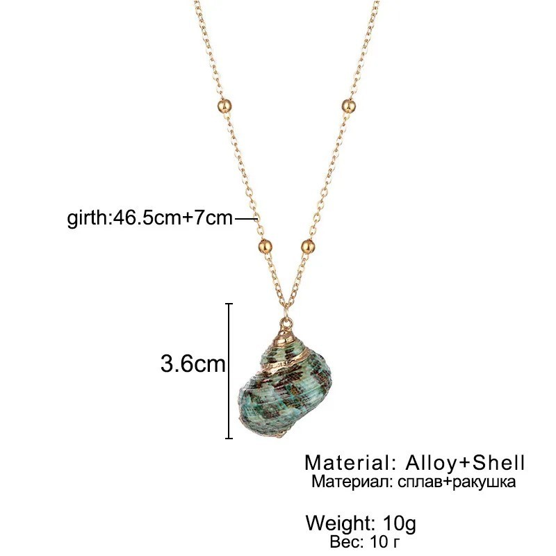 Green Turban Shell Pendant Necklace Gold Sea Nautical Mermaid Boho Jewelry
