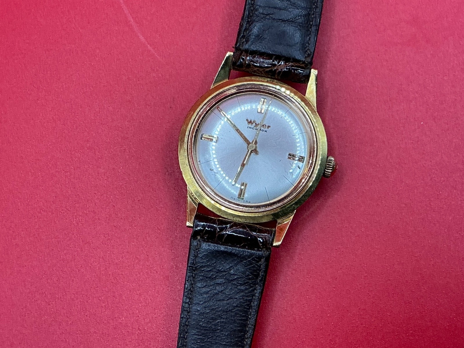RARE VTG 1960s Wyler Incaflex Reverse 36mm Gold Swiss Automatic Watch Cal. WH26