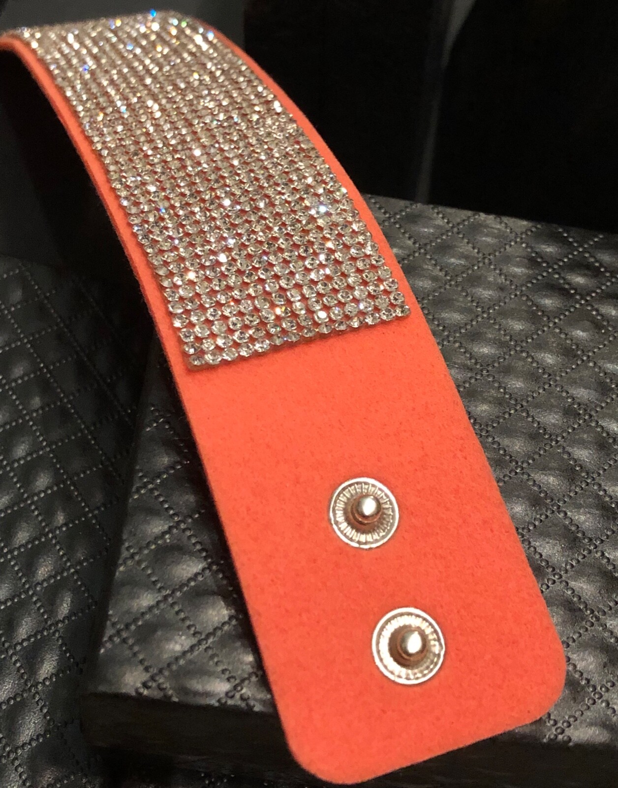 Swarovski Elements Crystal Wrap Bracelet Tan Alcantara Leather Wide Bling Cuff
