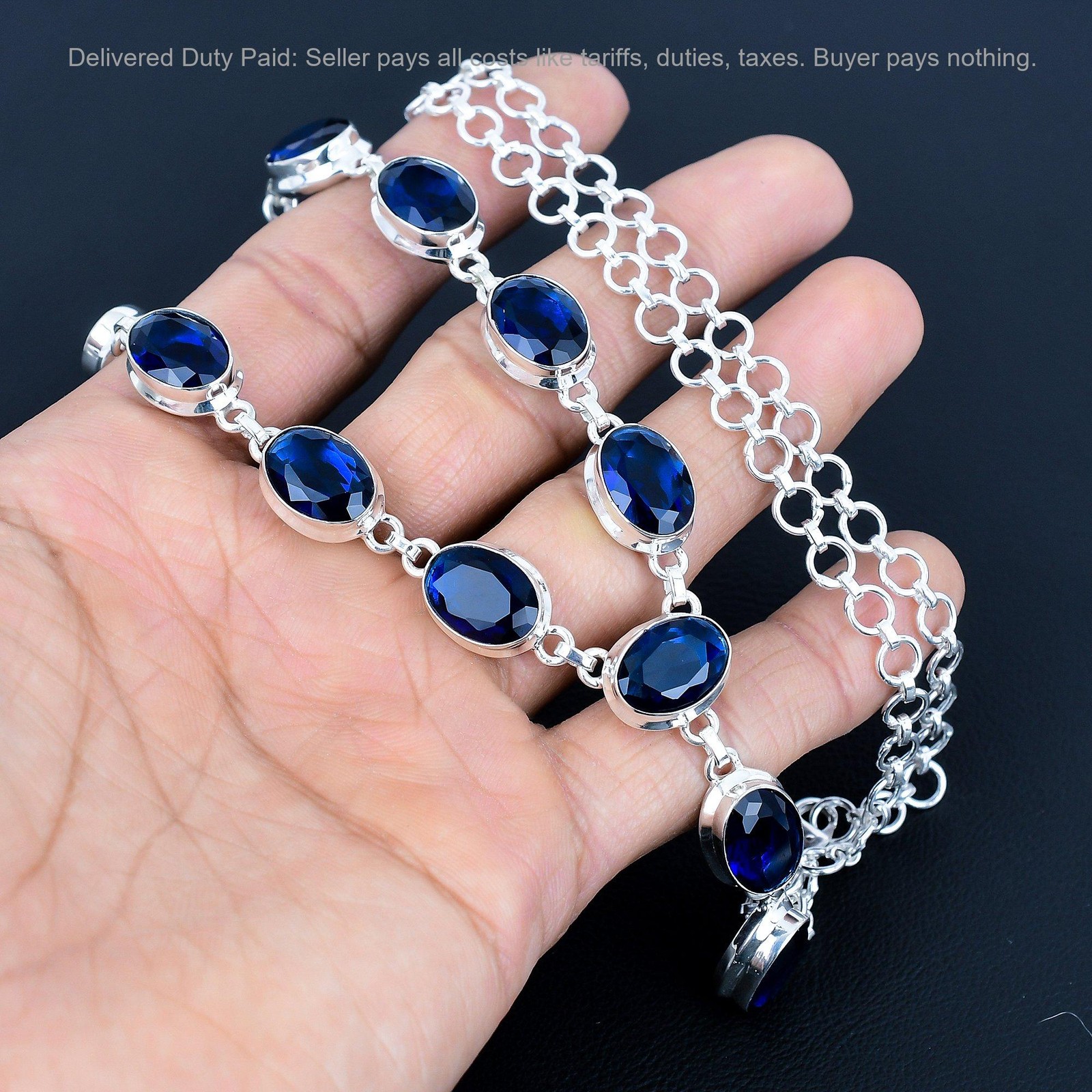 Oval Natural Iolite 925 Silver Wedding Anniversary Chain Ethnic Artisan Necklace