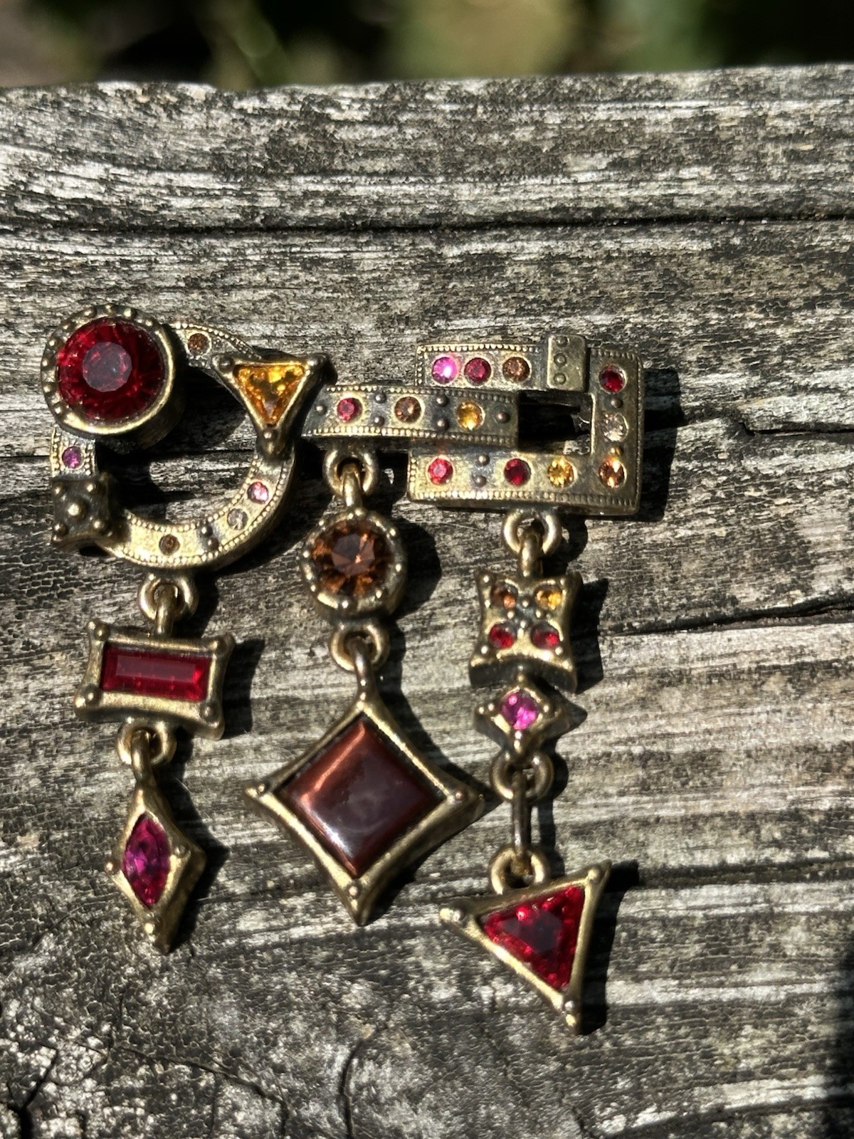 Patricia Locke Pin Brooch Stunning Red & Pink On Gold Tone Signed 2002