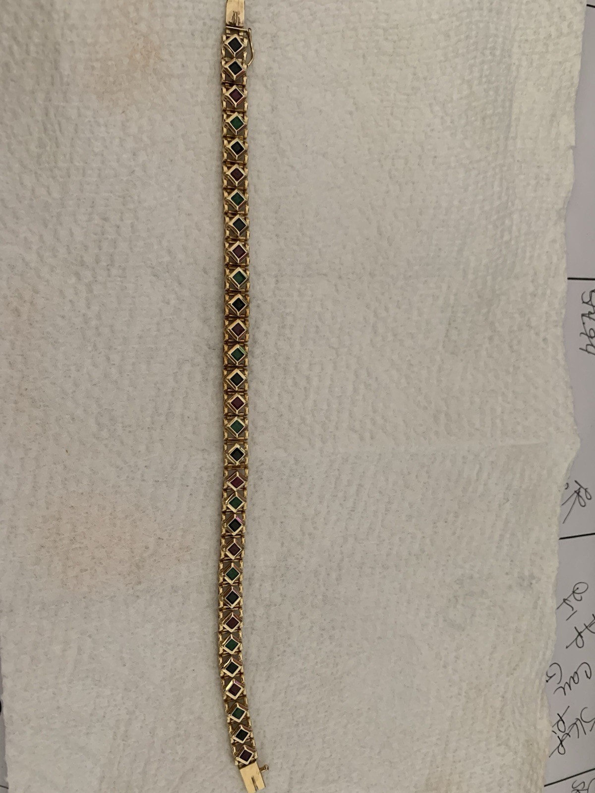 Gold Tone Tile Multi Color Bracelet 14K