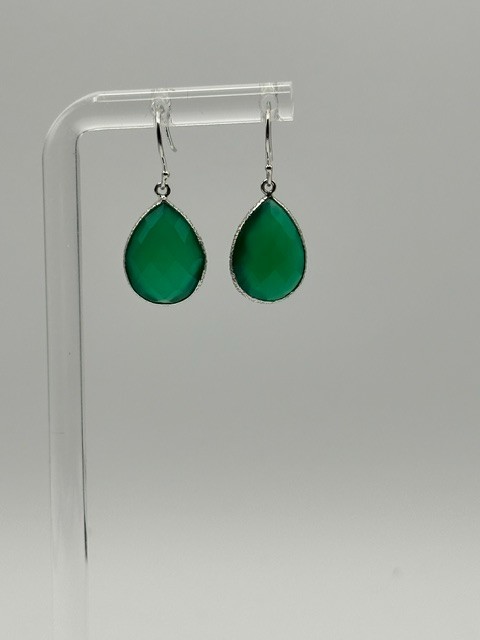 Faceted Emerald Teardrop Pear Dangle Earrings Sterling Silver 10ct TWT Tested