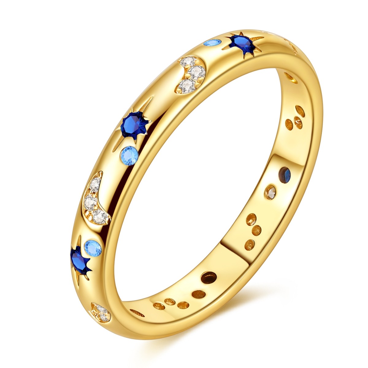LAZA Stackable 925 Silver Ring CZ Moon Star Dainty Band for Her Gift