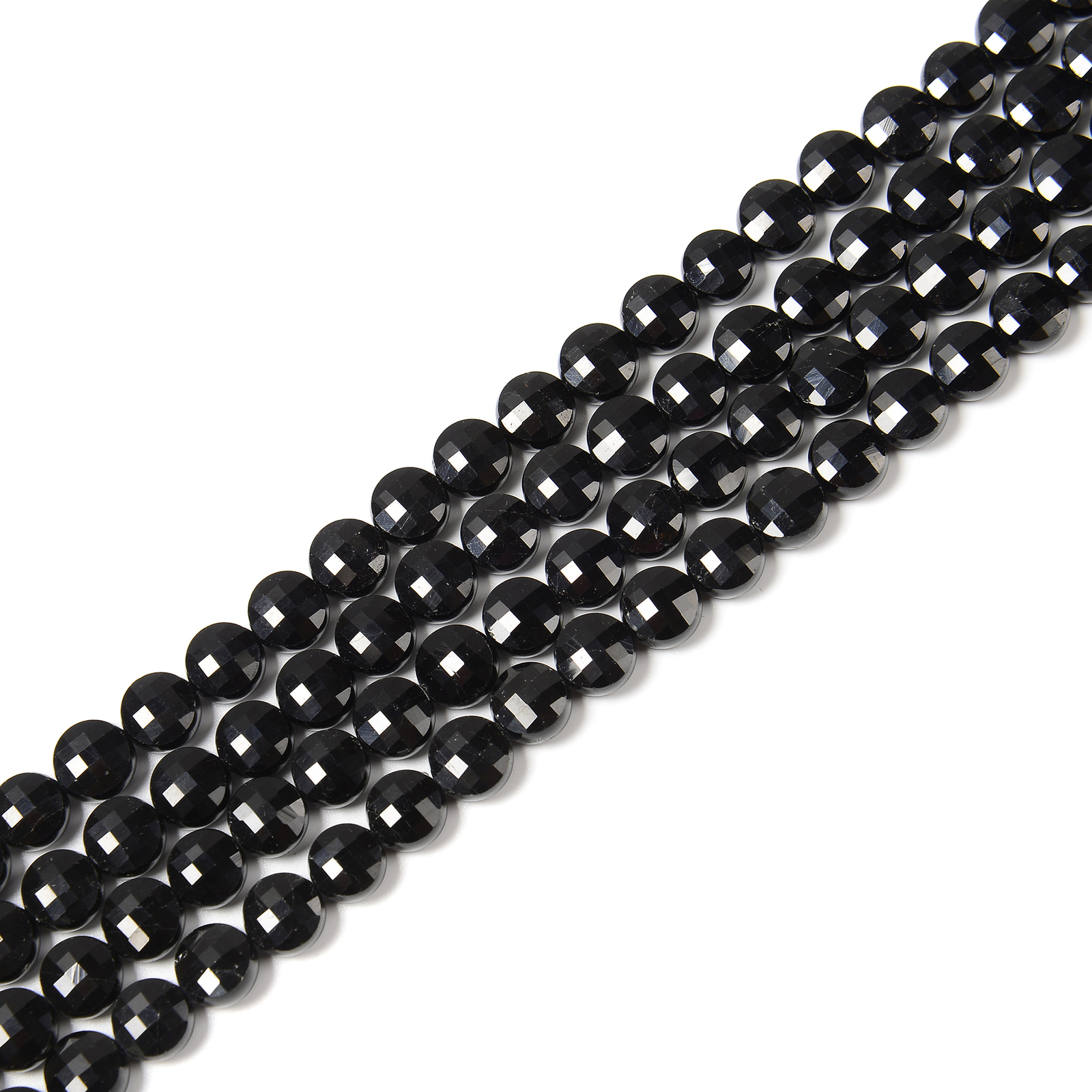 Natural Black Tourmaline Faceted Coin Beads Size 8mm 15.5” Strand