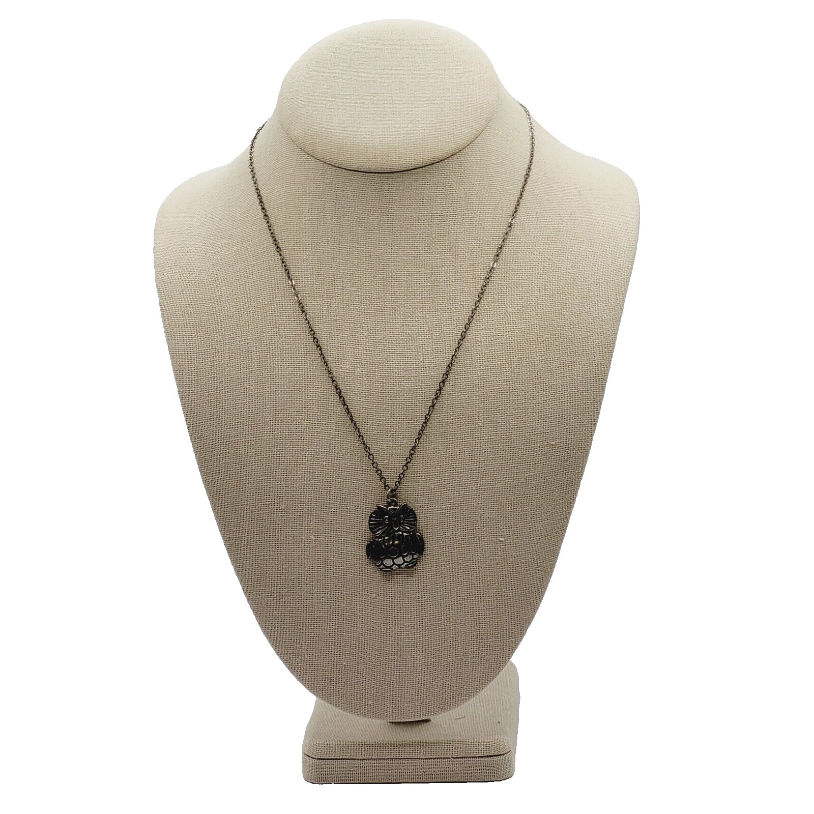 Owl Wise Old Silver Tone Metal and Enamel Vintage Small Pendant Necklace 19 Inch
