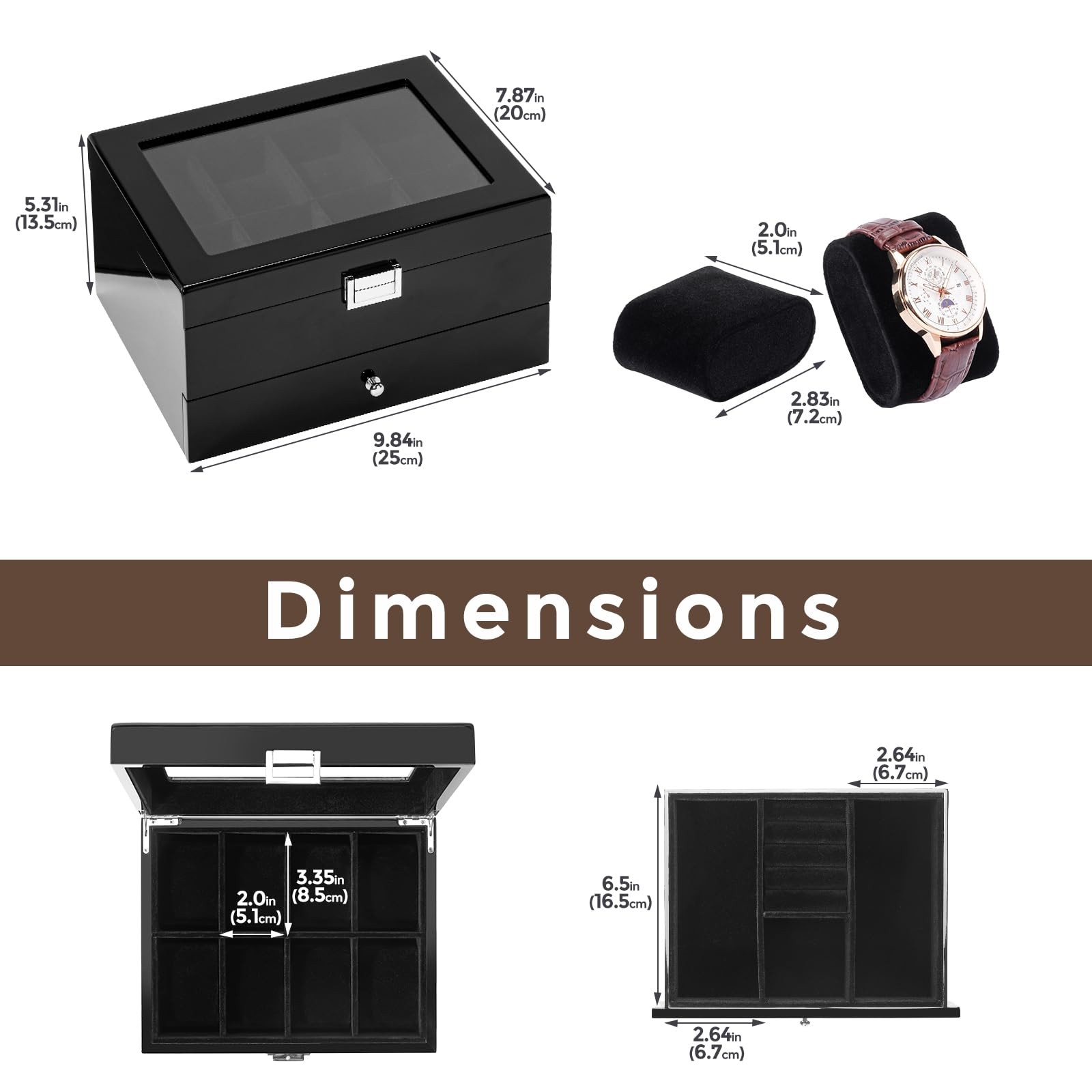 ProCase Wooden Watch Case, 8 Slot Mens Watch Box with Drawer, 2-Layer Mens Jewel