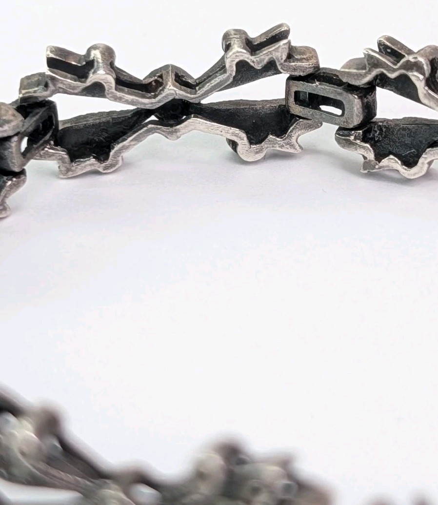 Sterling Silver And Marcasite Bracelet Art Deco Style 6.5 Inch Safety Chain