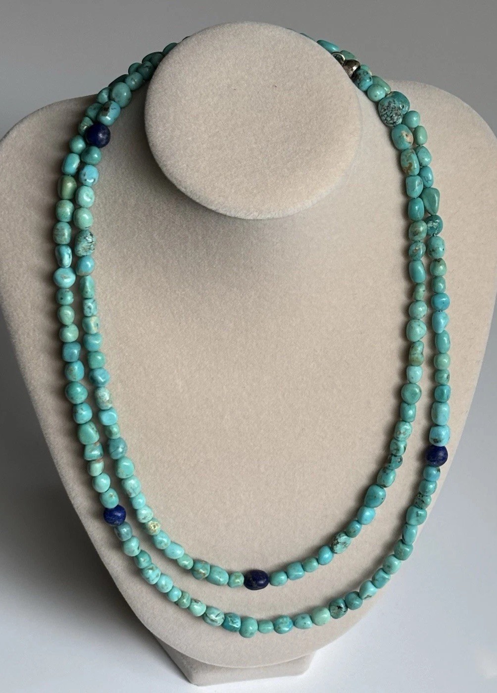 Jay King Turquoise & Lapis Beaded 34” Single Strand Necklace 925 Hook Closure