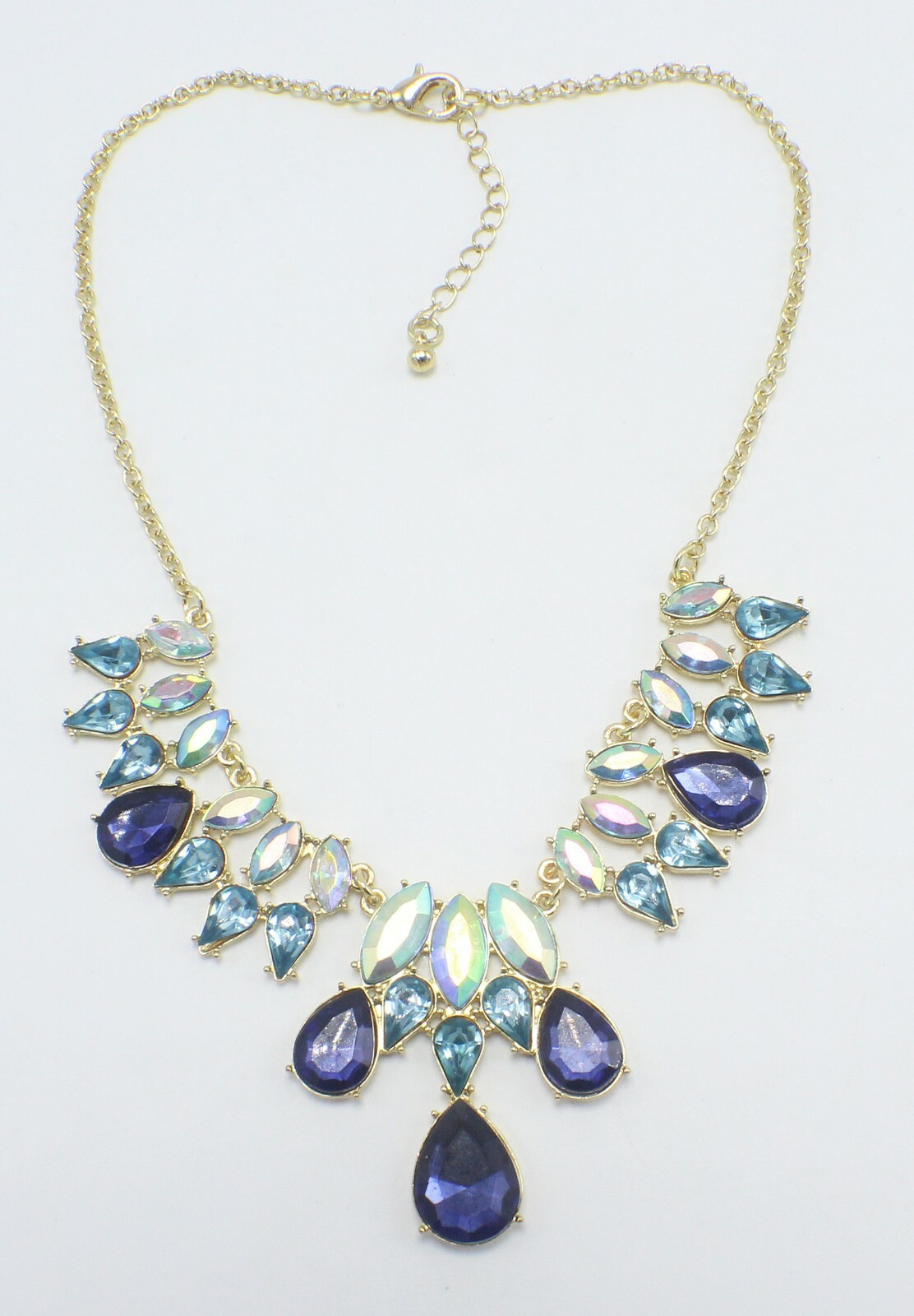 Gorgeous New Gold Iridescent Blue Stone Statement Necklace #N2600