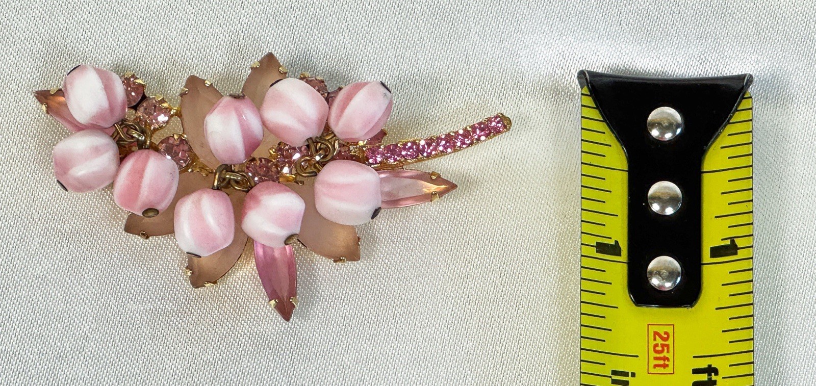 Verified Juliana D&E Cha Cha Brooch Pink Stripe Glass Rhinestone Floral READ