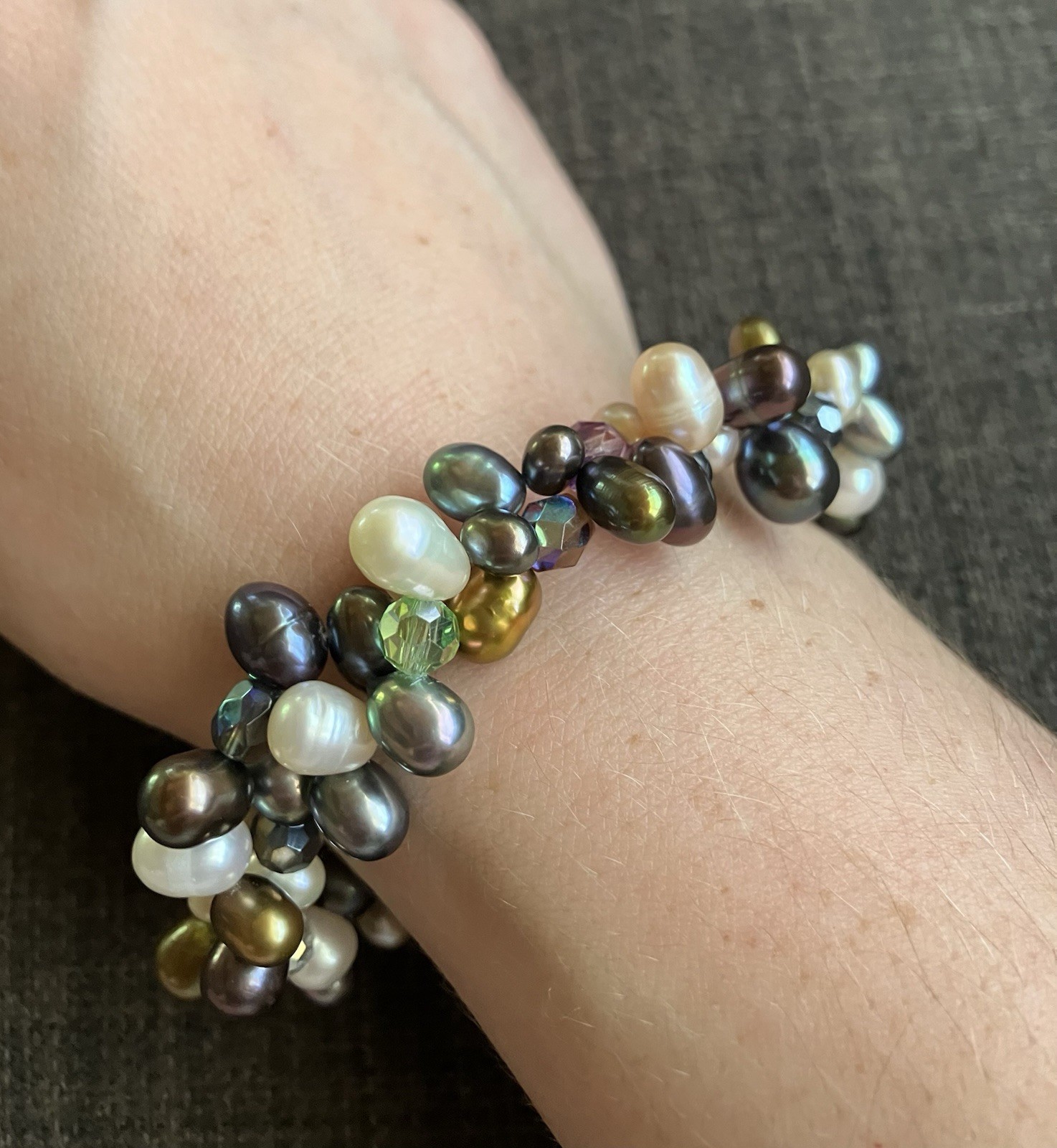 Leighton Lam Signed, Freshwater Pearl Beaded Bracelet, 10 Inches, Adjustable