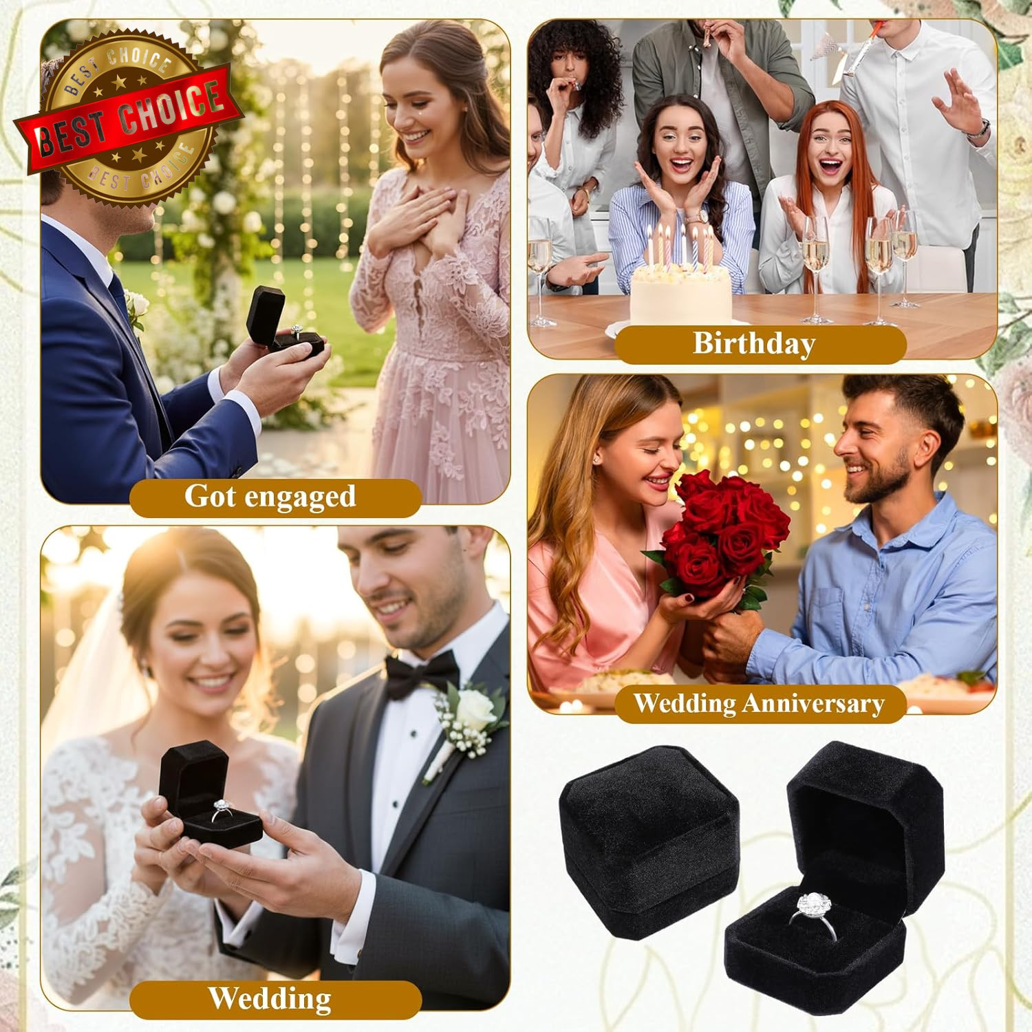 36 Pcs Black Velvet Ring Boxes Bulk, 2.13 X 1.97 X 1.54 Inch Rings Case Earring