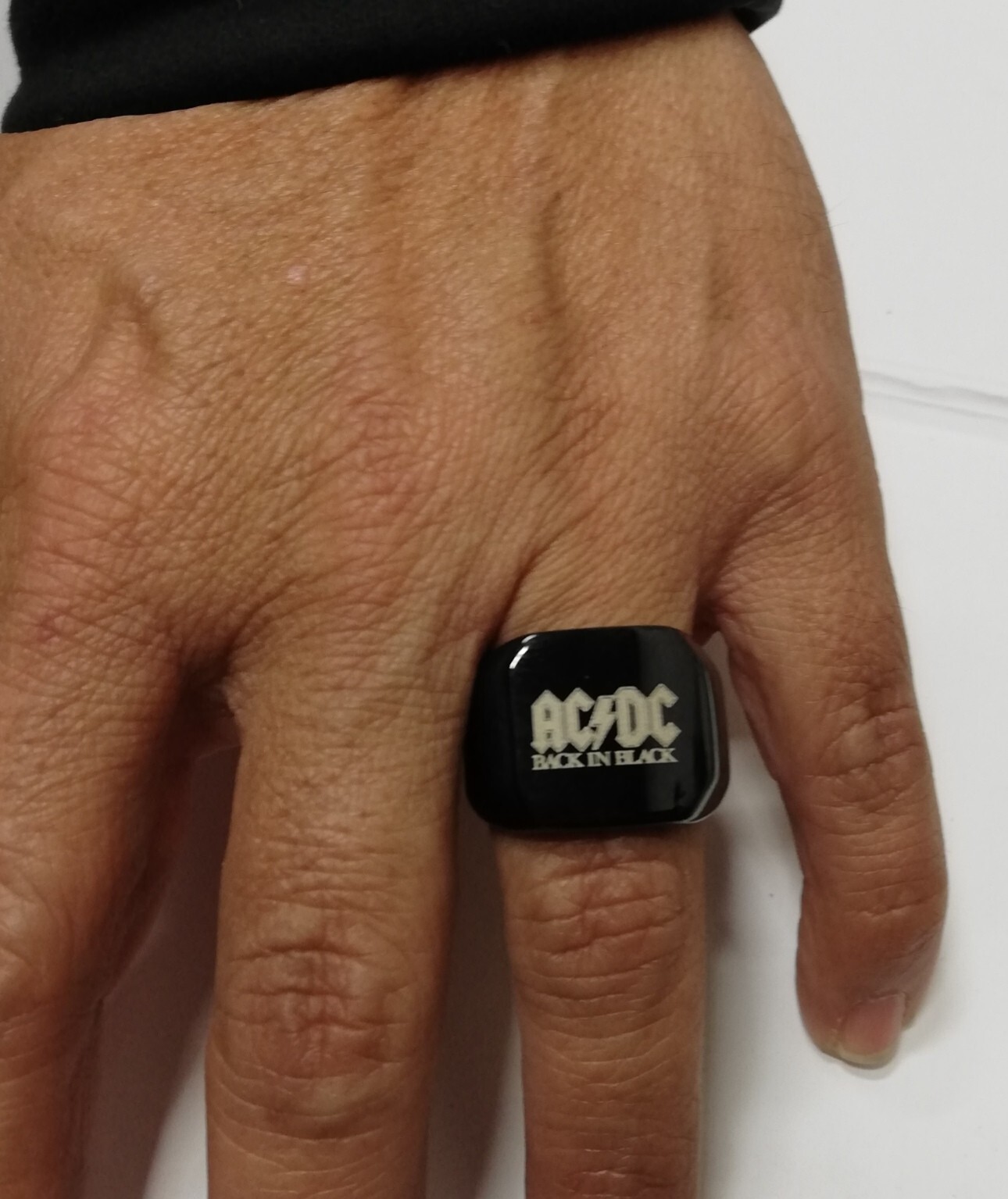 Titanium Men’s Black 316L Stainless Steel AC/DC Biker Ring New.