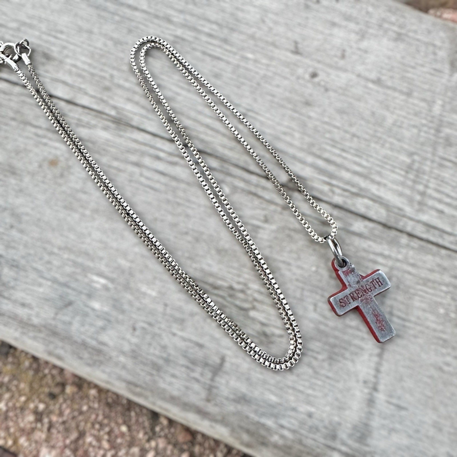 Grunge Cross Necklace Silver Tone Industrial Emo Goth Punk Distressed 18”