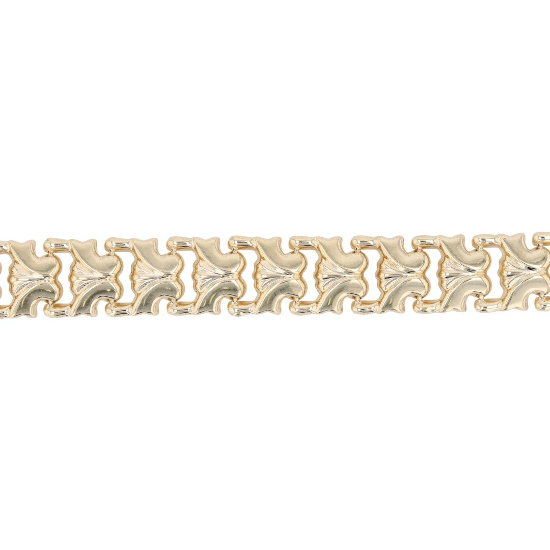 Aurafin 10.3mm Polished Fancy Link 7″ Bracelet 14k Yellow Gold Italy 10.16 Grams