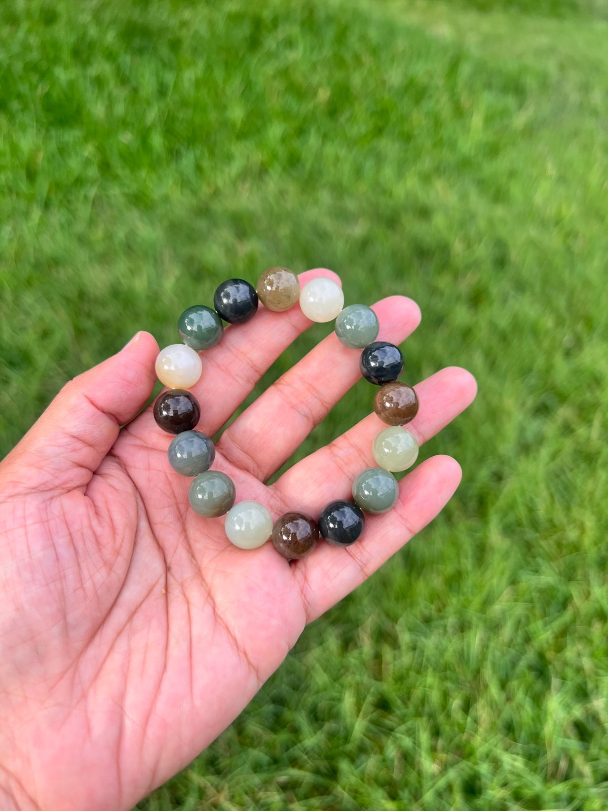 Multicolor Nephrite Jade 11.8mm Bead Bracelet B993